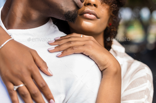 Close Up Outdoor Protrait Of Black African American Couple Embra Stock